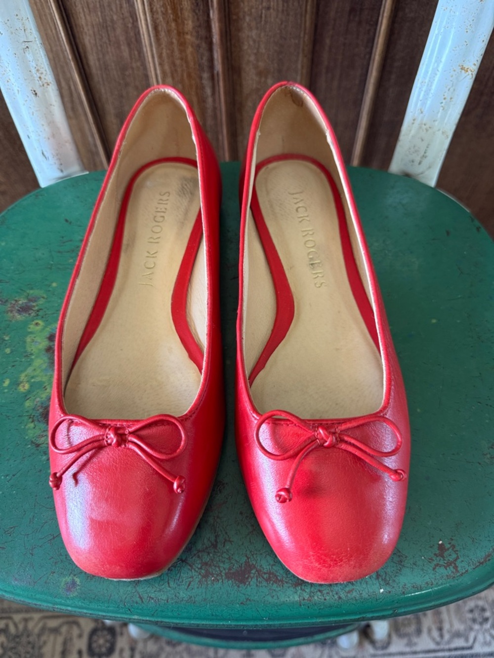 Jack Rogers Red Leather Bow Ballet Flats